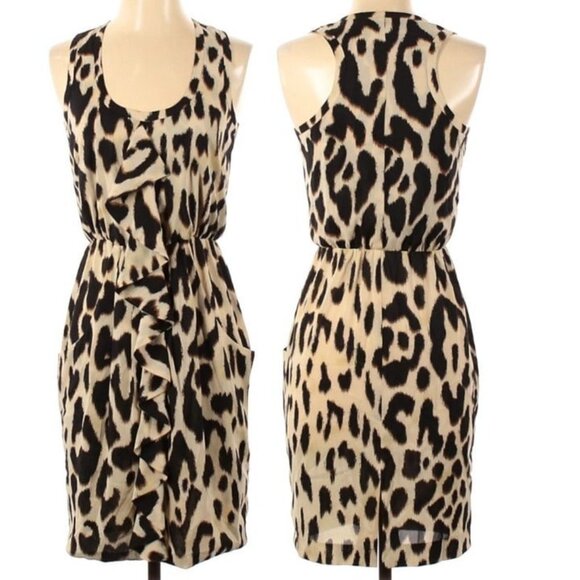 Calvin Klein 2 Dress Leopard Animal Print Sleeveless Scoop Neck Ruffle Pockets - Picture 1 of 10